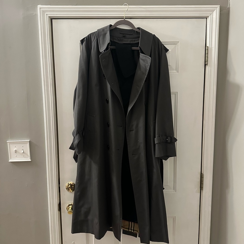 BURBERRY Vintage Khaki Trench Coat Classic Plaid Lined Belted Size Extra Large